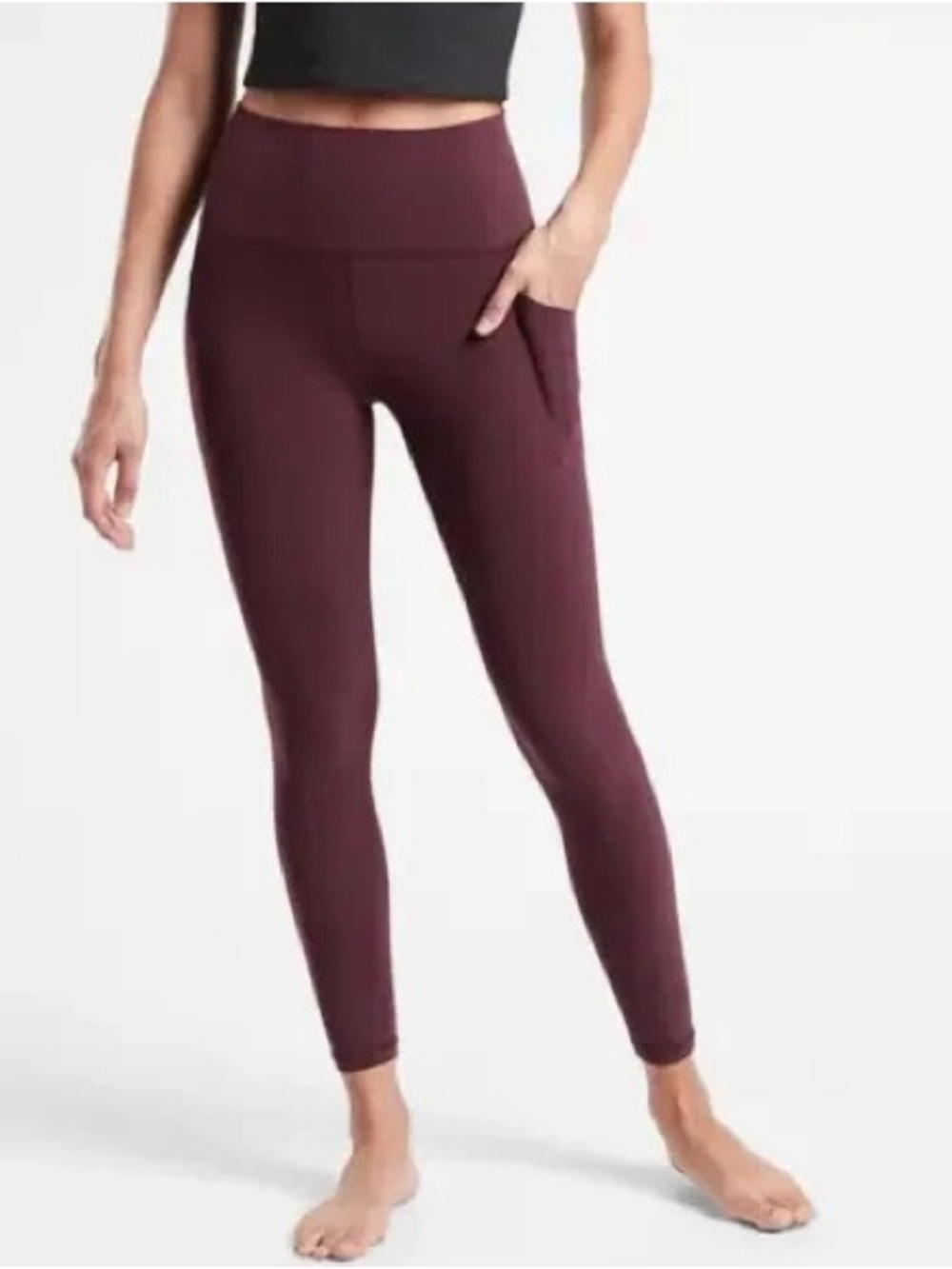 Athleta Salutation 7/8 Tight Maroon High-Waist Pocket Leggings